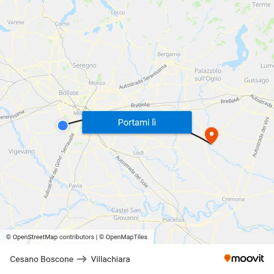 Cesano Boscone to Villachiara map