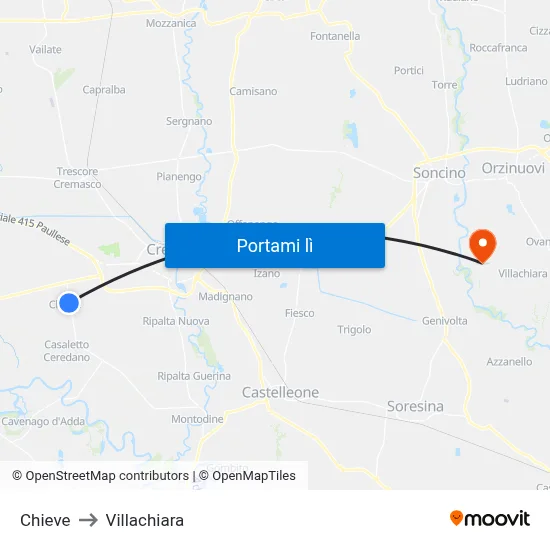 Chieve to Villachiara map