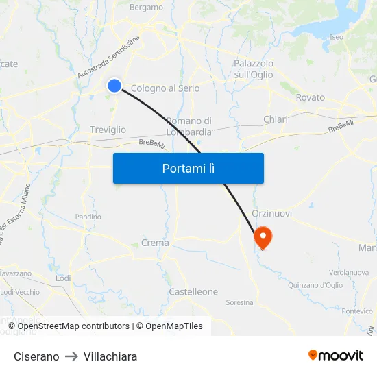 Ciserano to Villachiara map