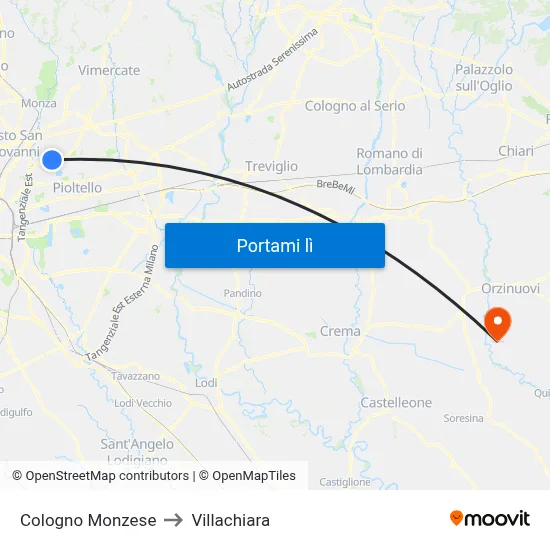 Cologno Monzese to Villachiara map