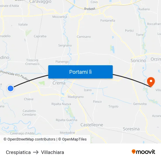 Crespiatica to Villachiara map