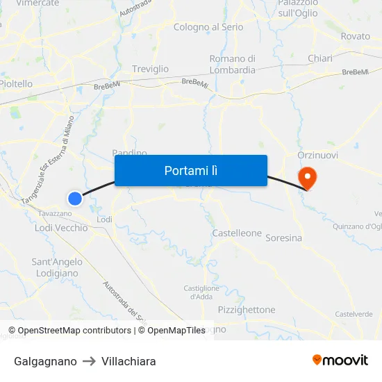 Galgagnano to Villachiara map