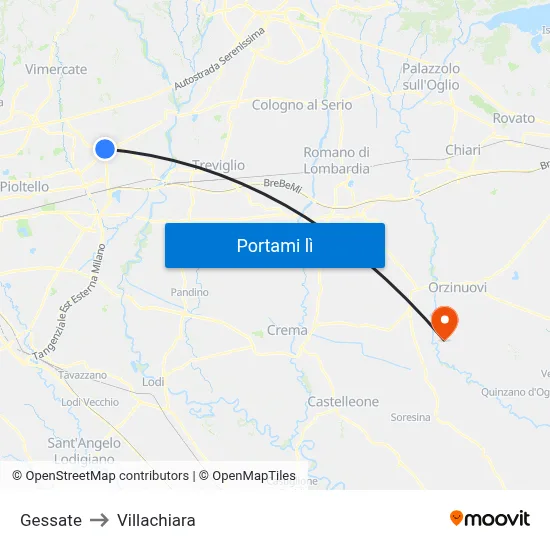 Gessate to Villachiara map