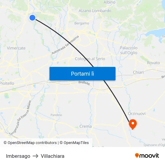 Imbersago to Villachiara map