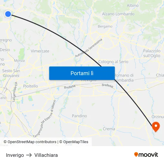 Inverigo to Villachiara map