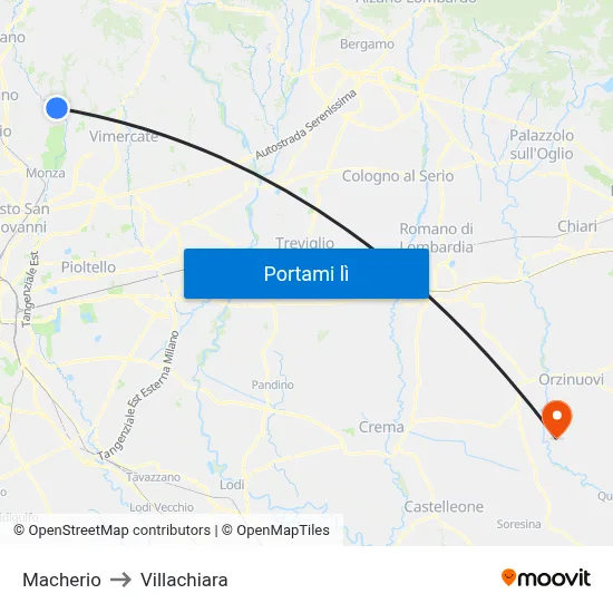Macherio to Villachiara map