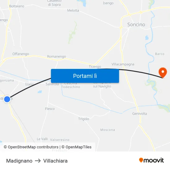 Madignano to Villachiara map