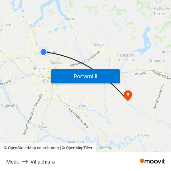 Meda to Villachiara map
