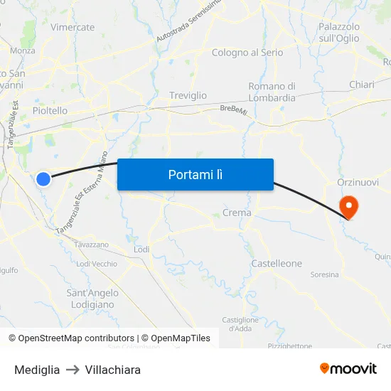 Mediglia to Villachiara map
