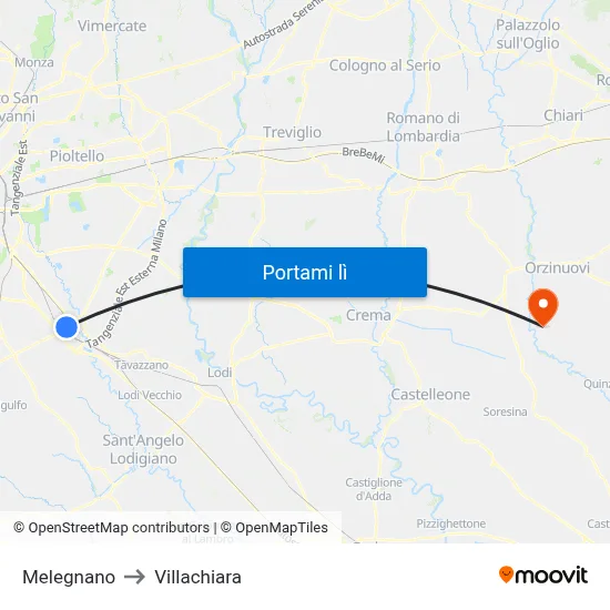 Melegnano to Villachiara map