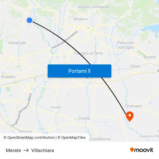 Merate to Villachiara map