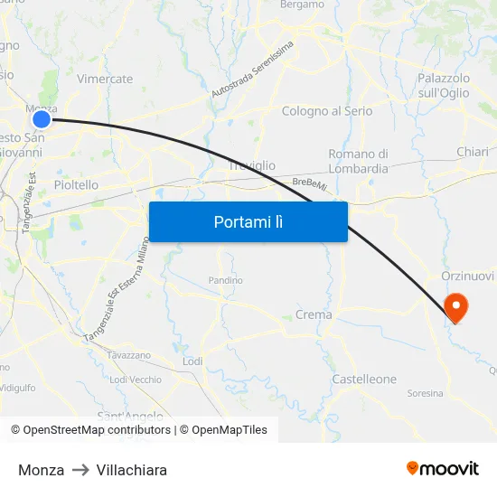 Monza to Villachiara map