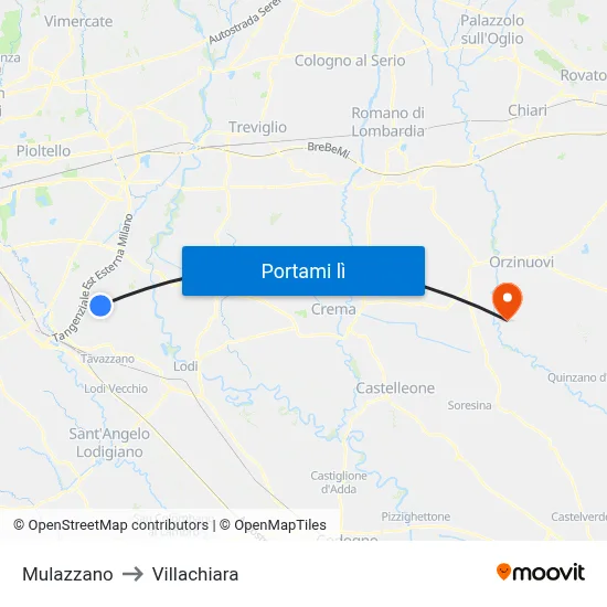 Mulazzano to Villachiara map