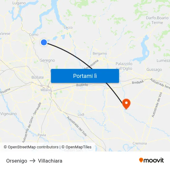 Orsenigo to Villachiara map