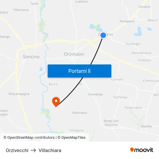 Orzivecchi to Villachiara map