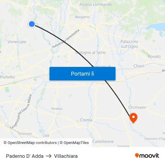 Paderno D' Adda to Villachiara map