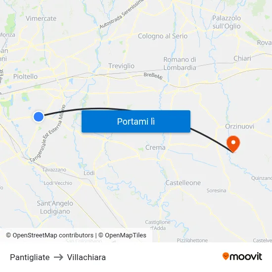 Pantigliate to Villachiara map
