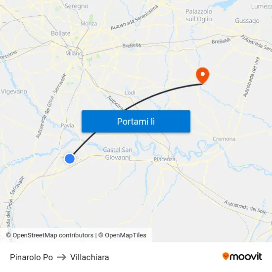 Pinarolo Po to Villachiara map