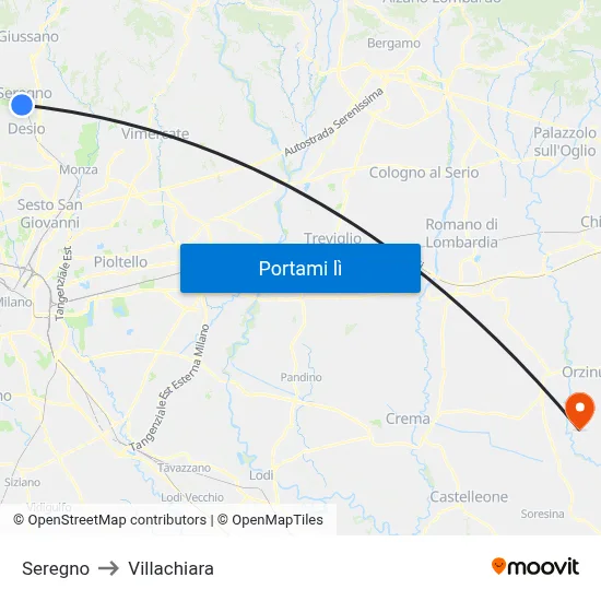 Seregno to Villachiara map