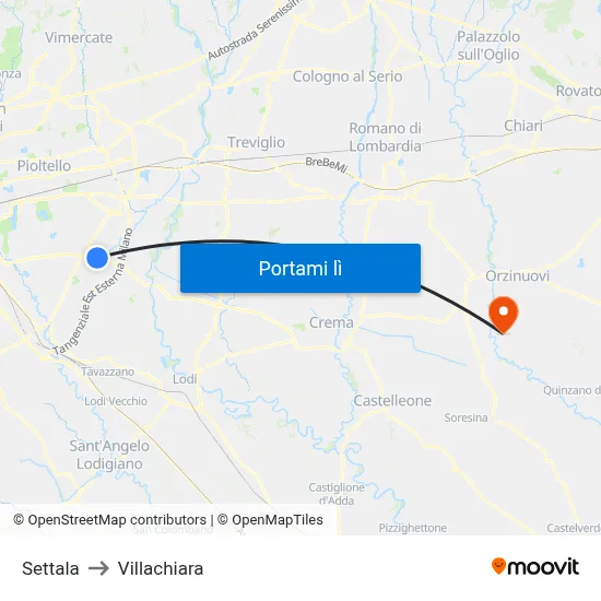 Settala to Villachiara map