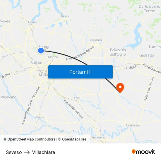 Seveso to Villachiara map
