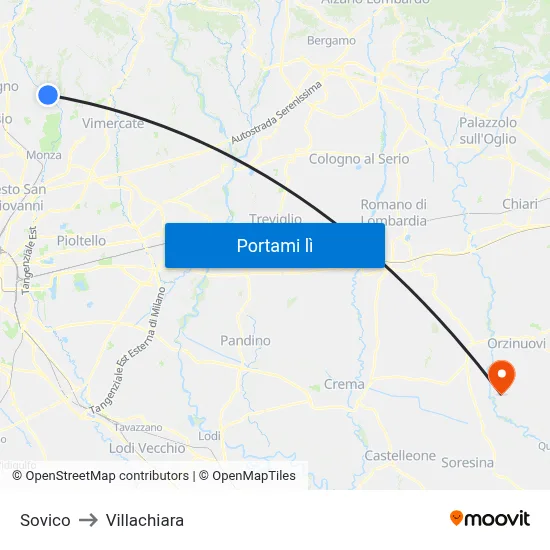 Sovico to Villachiara map