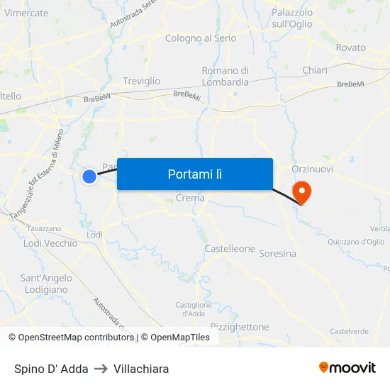 Spino D' Adda to Villachiara map