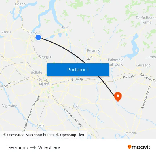 Tavernerio to Villachiara map