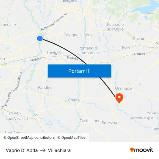Vaprio D' Adda to Villachiara map