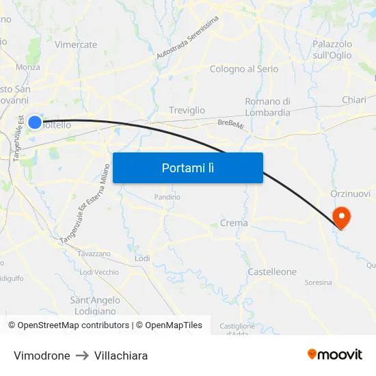 Vimodrone to Villachiara map