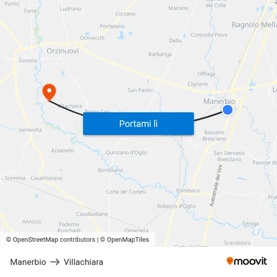 Manerbio to Villachiara map