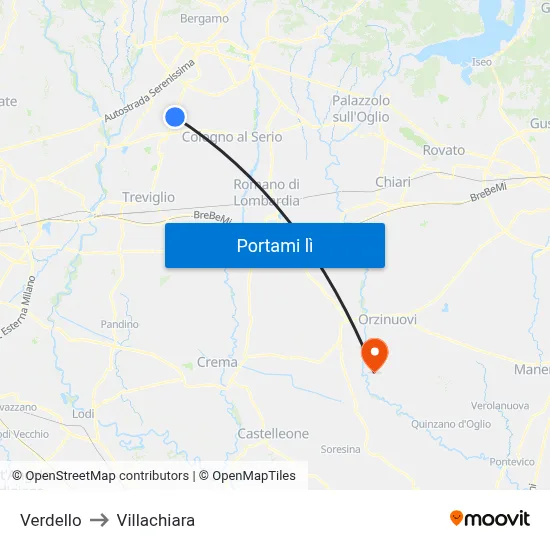 Verdello to Villachiara map