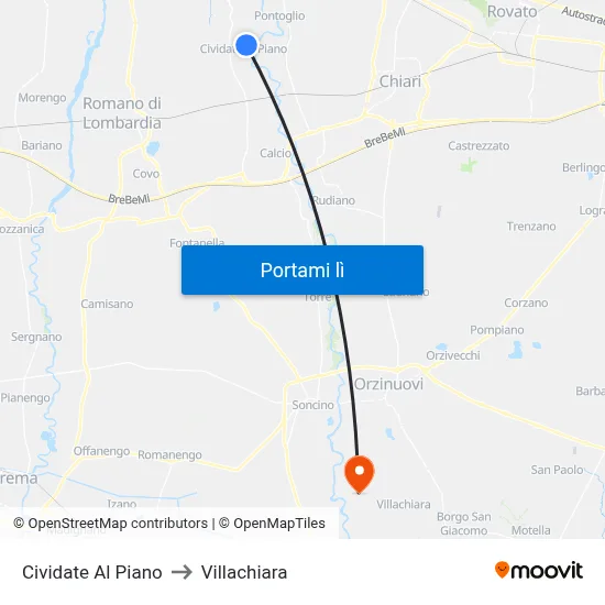 Cividate Al Piano to Villachiara map