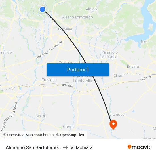 Almenno San Bartolomeo to Villachiara map