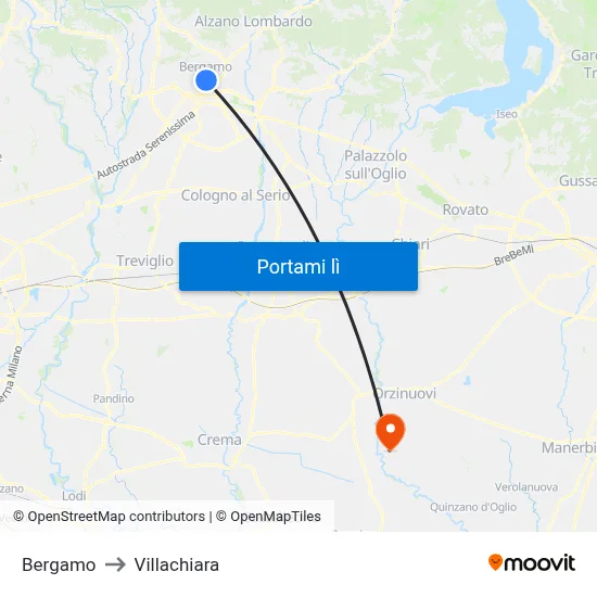Bergamo to Villachiara map