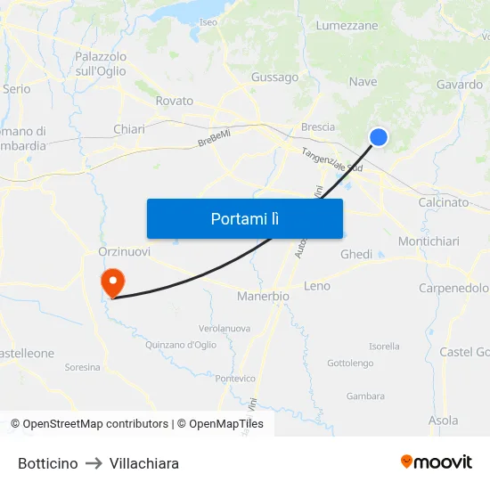 Botticino to Villachiara map
