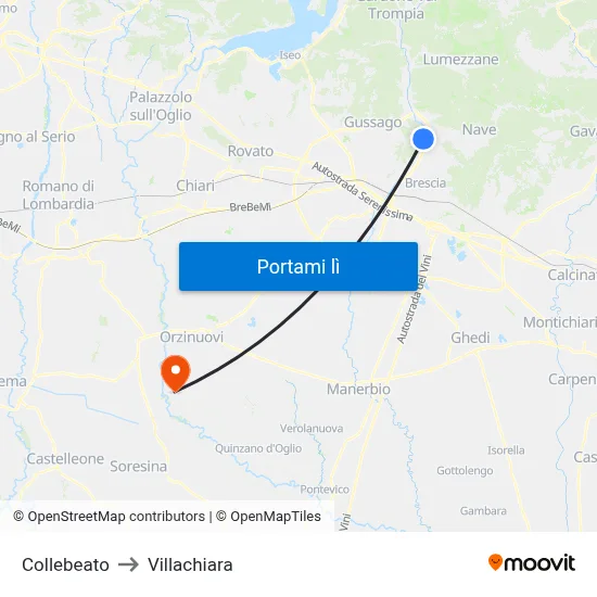 Collebeato to Villachiara map