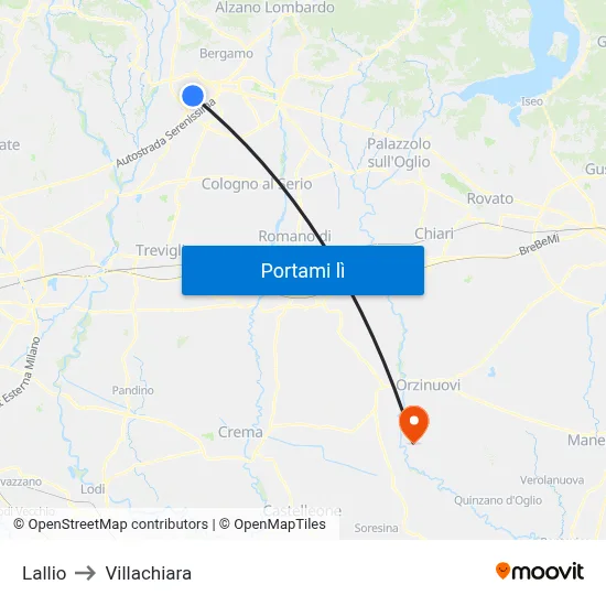 Lallio to Villachiara map