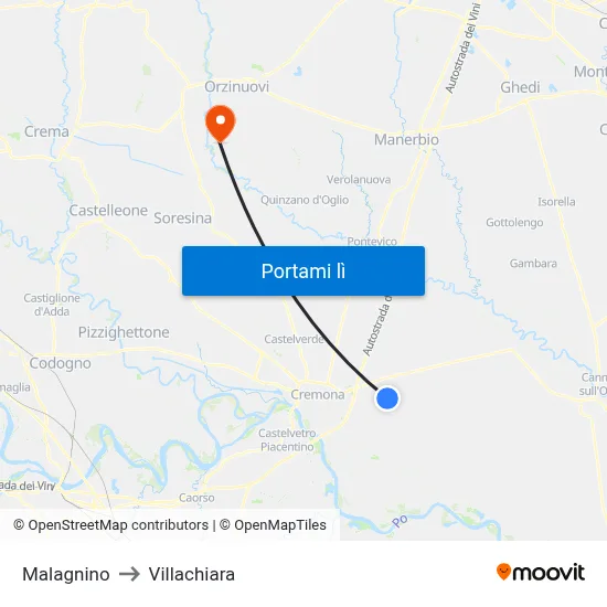 Malagnino to Villachiara map