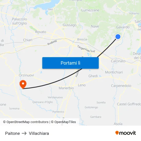 Paitone to Villachiara map