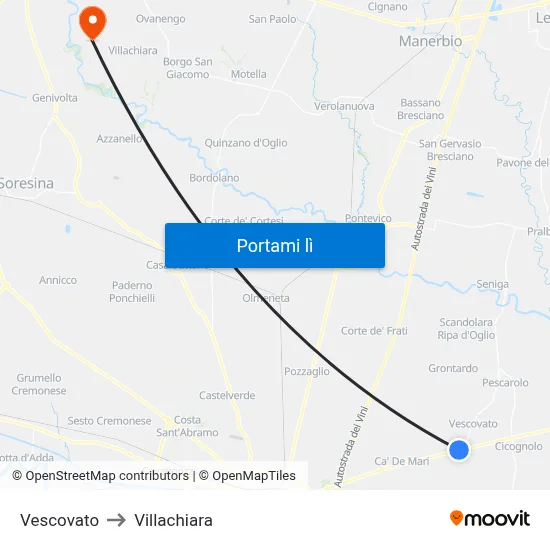 Vescovato to Villachiara map
