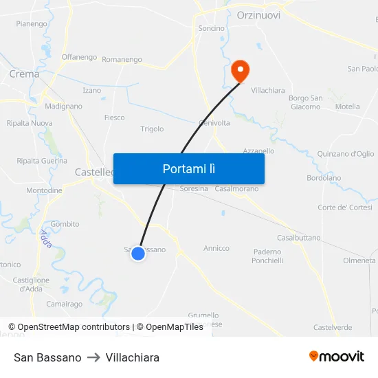San Bassano to Villachiara map