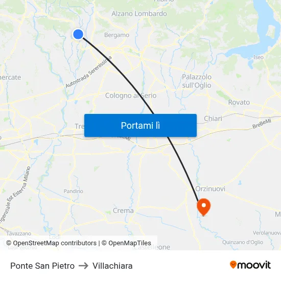 Ponte San Pietro to Villachiara map