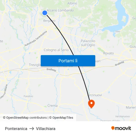 Ponteranica to Villachiara map
