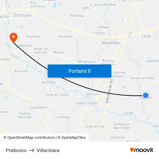 Pralboino to Villachiara map
