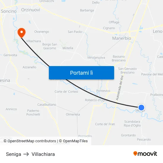 Seniga to Villachiara map