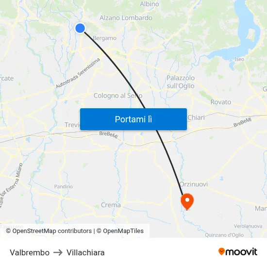 Valbrembo to Villachiara map