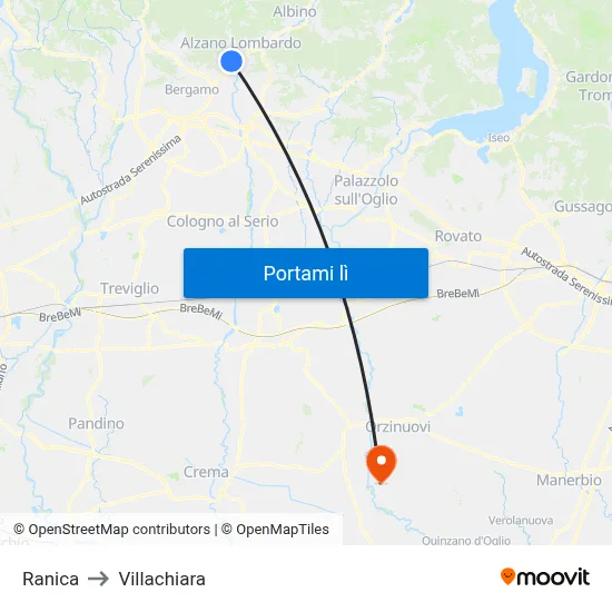 Ranica to Villachiara map