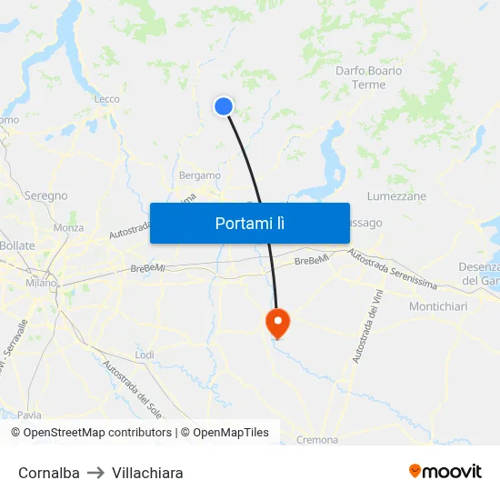 Cornalba to Villachiara map