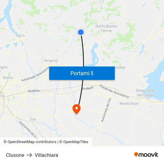 Clusone to Villachiara map